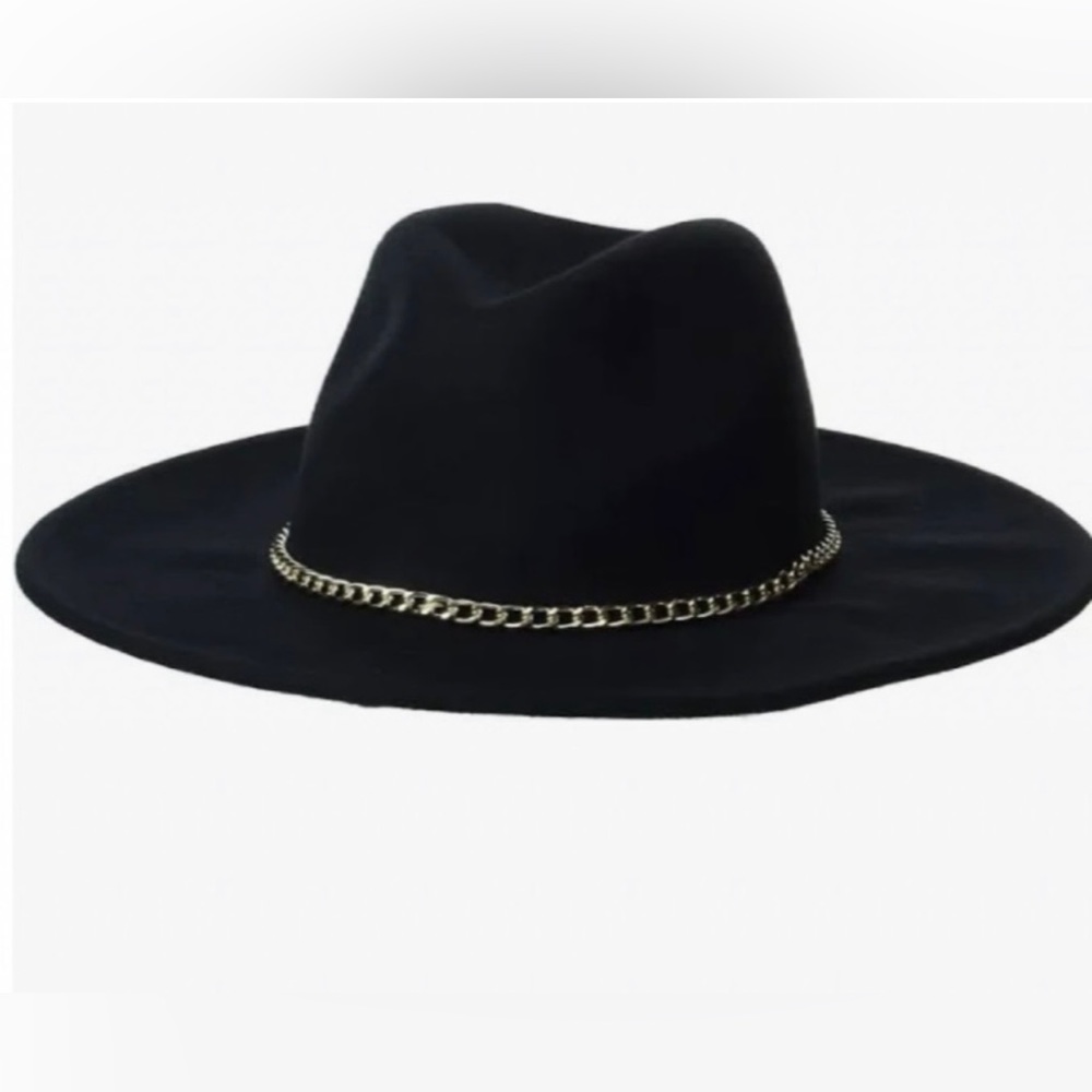 STEVE MADDEN Black Felted Wool Metal Chain Trimmed Fedora One Size Black